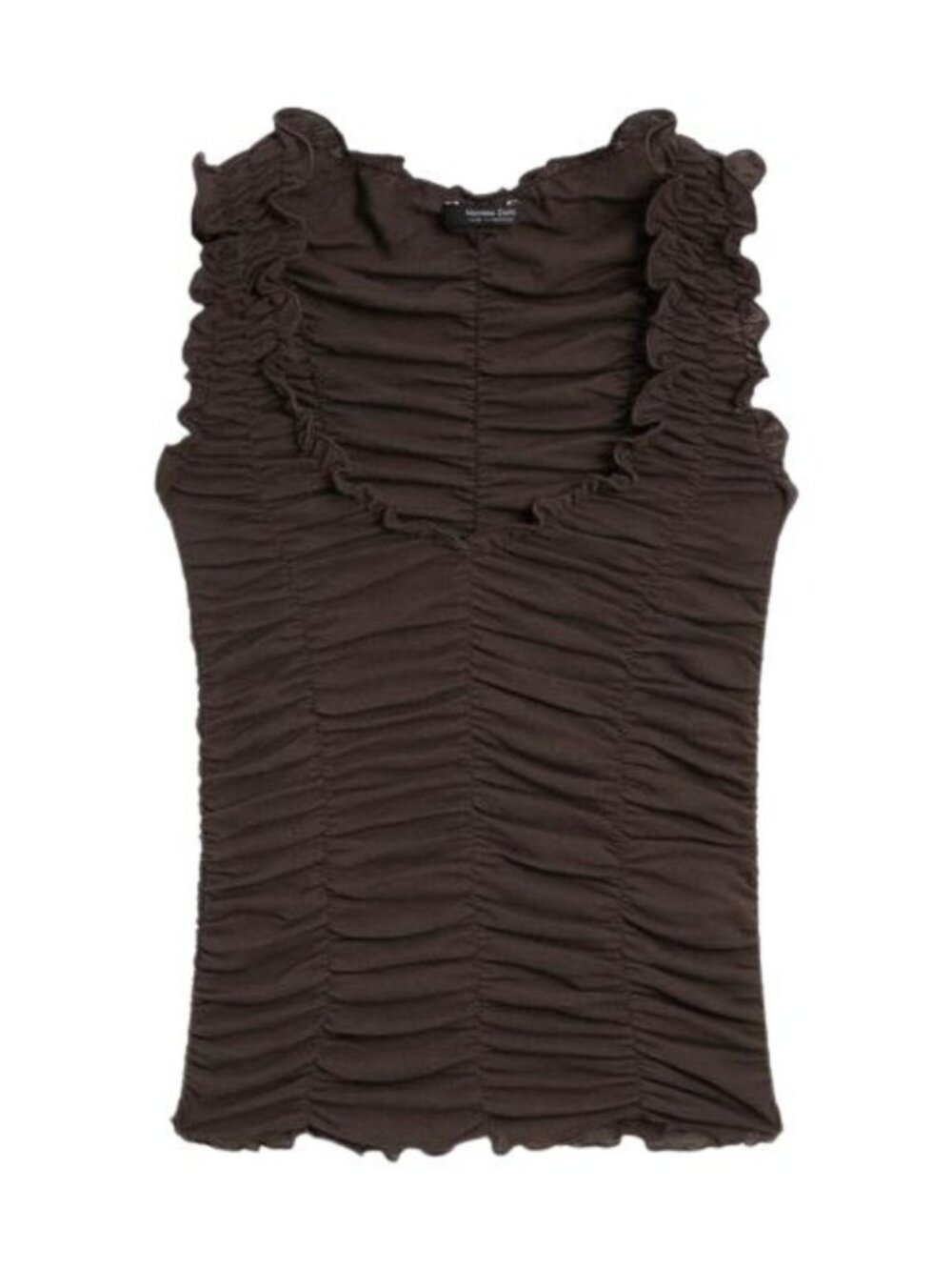 Massimo Dutti Womens Shirt Top Medium Dark Brown Sleeveless Ruched 6815/207 NWT